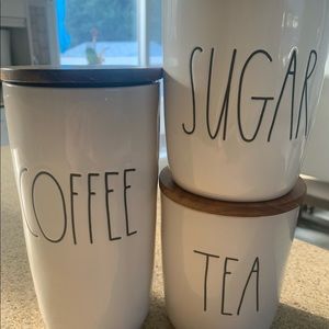 Rae Dunn Tea Sugar and Coffee Canisters Wooden Lid